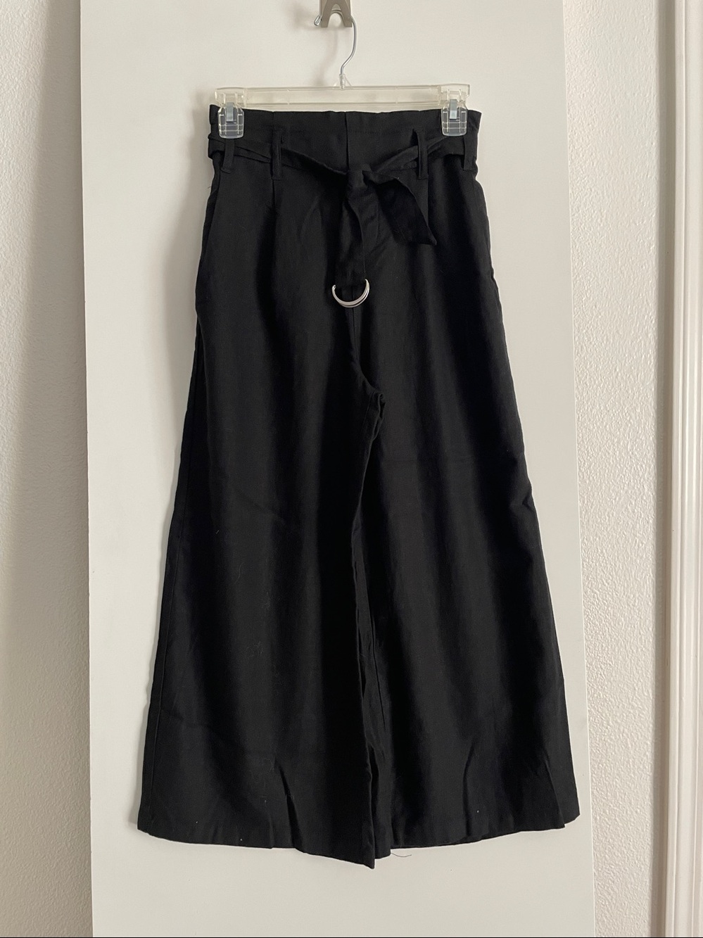 S: LoveTree Linen Black High Waisted Wide Leg Cropped Trousers Pants NWT